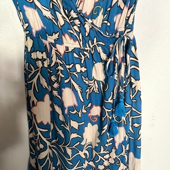Knox Rose Maxi Dress Womens Medium Blue Short Sleeve Wrap Floral Tiered Tassel - Picture 10 of 14